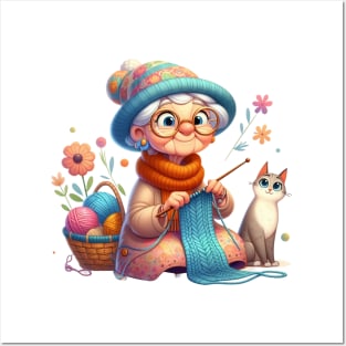 Cute Knitting Granny Posters and Art